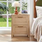 Joaxswe Farmhouse Nightstand with Charging Station, End Tables Bedroom with 2 Large Drawers & 4 Thickened Table Legs, Natural Wood