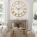 Ohweog Large Wall Clock for Living Room Decor – 48 inch Silent Non-Ticking Modern Farmhouse Wall Clock, Oversized Decorative Metal Roman Numeral Clock, Gold