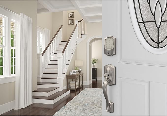 Schlage Encode Smart WiFi Deadbolt Lock for Front Door - Keyless Entry with App or Touchscreen - Works with Alexa, Hey Google, & Airbnb - Create Codes for Guests - Satin Nickel Silver