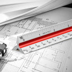 12" Architectural Scale Ruler Aluminum Architect Scale Triangular Scale Ruler for Architects, Draftsman, Students and Engineers, Color-Coded (1 Pack)