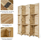Partition Room Dividers, Folding Wood Privacy Screen with Three Display Shelves Suitable for Home Office, Study, Art Display - 5 Panel, 67 * 64inch (Wood)…