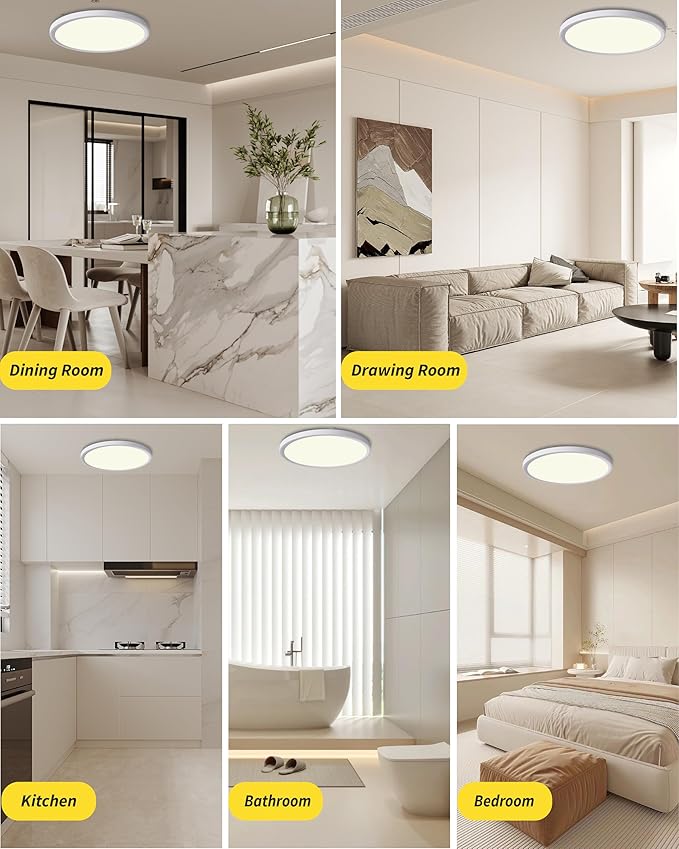 6pack 12 Inch Flush Mount Ceiling Light, 24w Led Ceiling Light, 3000k/4000k/6000k Selectable 2520lm Ceiling Lights, Super Slim Led Light Fixture For Bedroom Kitchen Living Dining Room Office (White)