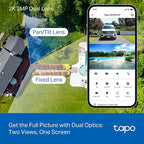Tapo 2K Dual Lens Pan/Tilt Security Battery Camera Wireless w/Solar Panel, 165° Wide-Angle + 6mm Telephoto, Free Person/Vehicle Detection, 360° Pan, SD/Cloud Storage, Works w/Alexa & Google, C645D KIT