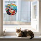 Stained Glass Window Hanging, Stunning 8''/20CM Suncatchers for Windows with Fade Resistant Hand-Painted Decorative Hanging Ornaments Captures Sunlight to Create a Vibrant Atmosphere (Beach Cafe)