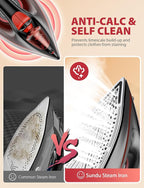 Irons Steamer for Clothes, Non-Stick Ceramic Soleplate, 500 Microsteam Holes, Powerful Steam Iron, Lightweight, Auto shutoff, Self-Cleaning, 12.31oz Water Tank Ironing Clothes for All Fabrics