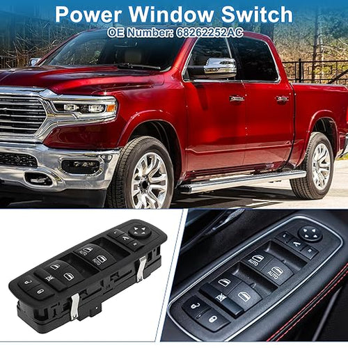A ABSOPRO Power Window Switch No.68262252AC Front Left Driver Side Window Control Switch for Ram 1500 2500 3500 Black