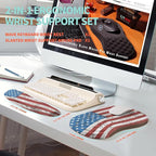 KUOSGM 2-in-1 Ergonomic Set, Wave Rise Keyboard Wrist Rest and Massage Bulge Slope Mouse Pad Wrist Support, Cushion Memory Foam Integrated to Relieve Wrist Pain, American Flag