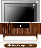 ATJafurn 55‘’ Brown Walnut Finish TV Stand for 32/43/55 Inch TVs, Mid Century Modern Wood Media Console Entertainment Center with Drawer and 2 Cabinets for Living Room Bedroom