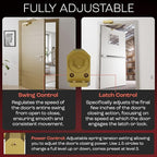 PrimeWare DC-600 Automatic Adjustable Door Closers for Home | Soft Close, No Slam | Residential and Commercial Door Closer | Level 1-6 | for Doors Weighing 30-300 lbs | Hydraulic Door Spring - Gold