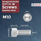 Kozelo 15pcs Socket Head Cap Screws - [M10-1.5 x 25mm] 304 Stainless Steel Allen Socket Drive for Electrical Motor 3D Printing Fan Engine Replacement Use, Silver
