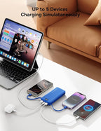 Ultra-Portable-Charger-Power-Bank with Built in Cables&AC Wall Plug,12000mAh PD20W USB-C Fast Charging Cell Phone Charger Battery Pack,LED Display Travel Battery Bank for All iPhone,Samsung,Android