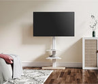FITUEYES Floor TV Stand for 32 39 40 43 49 50 55 60 65 70 Inch TVs, Modern TV Stands with Shelf for Living Room Bedroom, Height Adjustable Corner TV Stand White