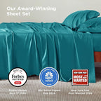 Bedsure California King Sheet Sets, Cooling Sheets, Rayon Derived from Bamboo, Breathable & Soft, Deep Pocket Up to 16 Inches, Hotel Luxury Silky Bedding for Hot Sleepers, Turquoise