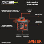 Johnson Level & Tool 99-027K Self-Leveling Rotary Laser System, 8.75", Red, 1 Kit,Orange