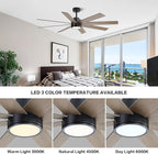 WINGBO 72" Large DC Ceiling Fans with Lights and Remote, 3 Downrods, 8 Plywood Blades, 6-Speeds Reversible DC Motor, 3CCT, Indoor Ceiling Fan for Bedroom Living Room Patio, Black and Gray
