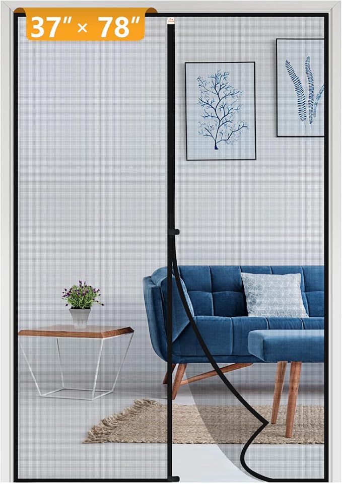 Yotache Magnet Screen Door Fits Door Size 37 x 78, Screen Size 39" x 79" High Transparent Hands Free Entry Great for Pet and Kid Black
