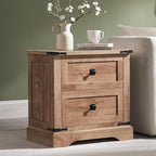 T4TREAM 24" Farmhouse Nightstand with Charging Station Set of 2, Large End Table with 2 Storage Drawers, Rustic Wood Sofa Bedside Table for Bedroom, Light Knotty Oak