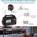 Auto NOAA Digital 5000 Weather Radio with Backlit LCD Screen, 5 Way Powered Solar Hand Crank Portable AM/FM/Shortwave Emergency Radio/Phone Charger,Read Lamp/Camping Flashlight,Earbud Jack,Clock,SOS