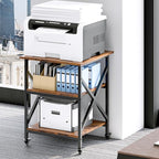 Ollieroo 3 Tier Printer Stand, Large Table with Wheels, Rolling Cart with Height Adjustable Middle Storage Shelf, 23.6 x 23.6 x 30.3 Inches Shelf for Home Office, Vintage Brown