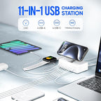 11-in-1 Charging Station USB-C Power Strip, 300W USB C Charger Block, 2AC Outlets 8USB Ports(4USB-C) Surge Protector, 5FT Flat Plug Extension Cord, PD110W Desktop Fast Charging for Home Office, White