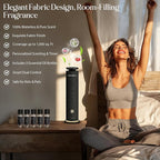 Waterless Scent Diffuser Starter Kit with 5 Oils, Luxury Hotel Style Cold Air Diffuser Oil Machine for Home, 1000 Sq Ft Coverage, Quiet Nebulizing Aromatherapy with Remote, Tower Fabric Design, Black