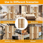 Aleesing 4 Panel Pegboard Display with 16 Hooks, Wooden Pegboard Room Divider Wall with Shelf, Partition Room Dividers and Folding Privacy Screens, Bedroom, Jewelry Store, Natural