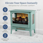 Country Living Infrared Freestanding Electric Fireplace Stove Heater in Mineral Blue | Multiple Flame Colors, Metal Design with Faux Wooden Logs | Alexa/WiFi Enabled, Remote Control