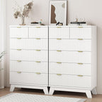 Xixini Fluted Dresser for Bedroom with 6 Drawers, 46" Tall Modern Chest of Drawers with Metal Handle, Wooden Dresser TV Stand, Wood Closet Clothes Storage Organizer for Living Room, Hallway, White