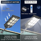 JAYNLT 3000W Solar Street Lights Outdoor,6500K 298000LM Highest Lumen Solar Parking Lot Lights,Waterproof Duks to Dawn Solar Flood Security Lights Motion Sensor for Yards, Driveways