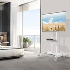 TVON Upgraded Mobile TV Stand on Wheels for 32-80 inch Flat Screen/Curved TVs up to 110 lbs, Height Adjustable Mobile TV Cart with Metal Laptop Shelf, Rolling TV Stand for Home and Office Use,White