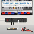 JUNNUJ Heavy Duty 20 Amp Power Strip, Garage 16 Outlets Metal 12 Gauge Surge Protector 3000J, High Amp 5-15P Adapter Shop 6-20R T-Slot Industrial Outlets (16AC, 15FT)