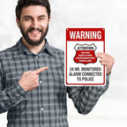 Warning 24 HR. Monitored Alarm Connected To Police Sign, 7x10 Inches, Rust Free .040 Aluminum, Fade Resistant, Made in USA by My Sign Center
