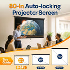 VIVOHOME 80 Inch 16:9 Pull Down Projector Screen, HD 4K Retractable Movie Screen for Indoor Home Theater and Office, Manual Projection Screen with Auto Locking (70Wx40H Inch Display Area)