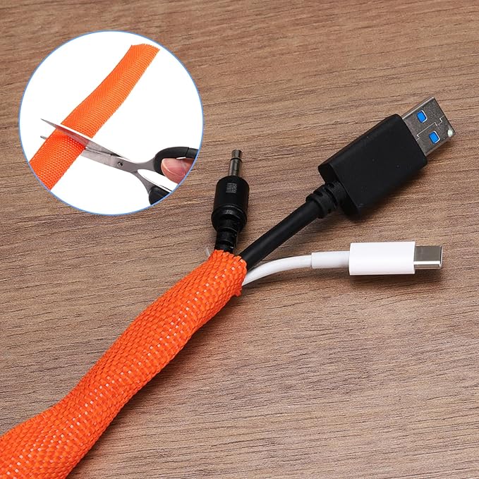 MECCANIXITY Braided Cable Sleeves Heat Shrinkable Fabric Sleeving, 1/2" 26ft Orange 2:1 Ratio Heat Shrinkable Cord Protector for Harness Cable, Network Cable Protection, Cable Management