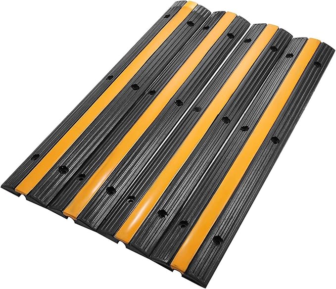 Reliancer 4 Pack 1-Channel Rubber Cable Protector Ramp Traffic Speed Bump 18000lbs Capacity Heavy Duty Cable Protective Cover Ramp Driveway Hose Cord Track Protector Wires Concealer for Garage Parking