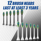 7AM2M Rechargeable Sonic Electric Toothbrush 2 Pack, Soft Toothbrushes for Adults and Kids with 12 Brush Heads, IPX7 One Charge Use for 90 Days, 5 Modes with 2 Minutes Build in Smart Timer