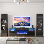 YISUFO 80” TV Stand with 36” Electric Fireplace, Large Modern Media Entertainment Center with Storage Cabinet and 12 Colors LED Lights for TVs Up to 90",All Black