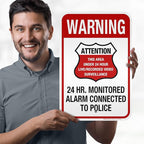 Warning 24 HR. Monitored Alarm Connected To Police Sign, 12x18 Inches, 3M EGP Reflective, Rust Free .063 Aluminum, Fade Resistant, Made in USA by My Sign Center