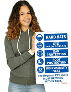 Brimar - 12" x 18" - The Required PPE Must Be Worn Sign - .063″ White Rust-Free Aluminum - Bold Text - Easy Installation