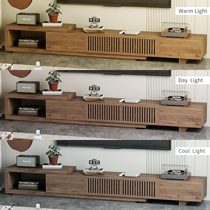 gaoyangjiaju Modern Walnut TV Console for 75+ Inch Screen – Extendable Wood Media Unit (78"-103") with Grille Doors and Drawers, Great for Living Rooms & Bedrooms