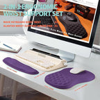 KUOSGM 2-in-1 Ergonomic Set, Wave Rise Keyboard Wrist Rest and Massage Bulge Slope Mouse Pad Wrist Support, Cushion Memory Foam Integrated to Relieve Wrist Pain, Dark Purple