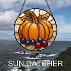 DASTOLL Stained Glass Window Hanging Fall Pumpkin Berries 7.8" - Suncatcher Door Garden Kitchen Sunroom Sun Catcher Autumn Home Decor Birthday for Mom Grandma Men Woman