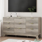 Xixini Fluted Dresser for Bedroom with 9 Drawers, 57" Wide Modern Chest of Drawers with Metal Handle, Wooden Dresser TV Stand, Wood Closet Clothes Storage Organizer for Living Room, Hallway, Grey