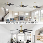 WINGBO 60" Large DC Ceiling Fans with Lights and Remote, 3 Downrods, 8 Plywood Blades, 6-Speeds Reversible DC Motor, 3CCT, Indoor Ceiling Fan for Bedroom Living Room Patio, Brass and Black