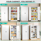 SISESOL Wide & Deep Metal Storage Storage Cabinet with Adjustable Shelves,White Metal Cabinet with Lock,Steel Pantry Cabinets,72" Lockable Cabinets for Home,Office,Garage,Kitchen,Shop