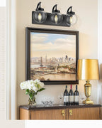 Beionxii Black Bathroom Vanity Light, 3-Light Bathroom Light Fixtures with Clear Glass Shade, Modern Vanity Lights Over Mirror Living Room Hallway, BX-VL03MB-3CG