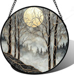 AMDERVEN Stained Glass Window Hanging - Black and White Gold Moon Forest Sun Catcher for Door Home Decor Suncatcher Christmas Mother's Day Birthday Gifts for Women Men Lovers Mom Nana 9.8 in