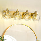 METWET Bathroom Light Fixtures Over Mirror, 26" Brushed Gold Bathroom Vanity Light with Clear Hammered Glass Globe Shade, 4-Light Modern Sconces Wall Lighting, VL200-BG-CL-4
