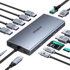 USB C Laptop Docking Station with 2 HDMI 4K@60Hz+DP 8K@30Hz for Dell HP 15 in 1 USB C Hub Triple Display Multiple Adapter Dongle with USB A Port+Button+PD+Ethernet+SD/TF+Audio for Thinkpad Surface