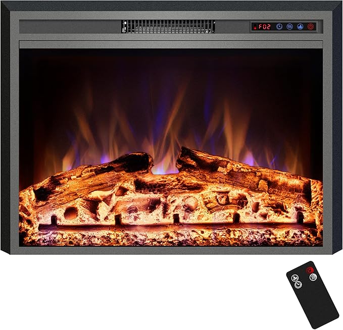Electric Fireplace, 28" Electric Fireplace Inserts, Recessed Fireplace Heater with Remote Control, Adjustable Flame Colors, Timer&Overheating Protection, 750/1500W